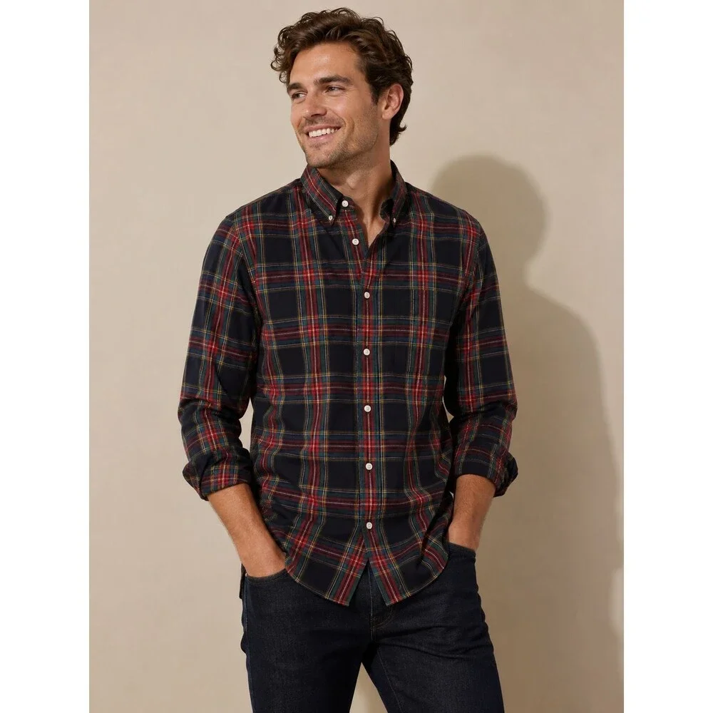 NWT J Crew Secret Wash Shirt Men's M Tartan Plaid Organic Cotton Stretch Poplin